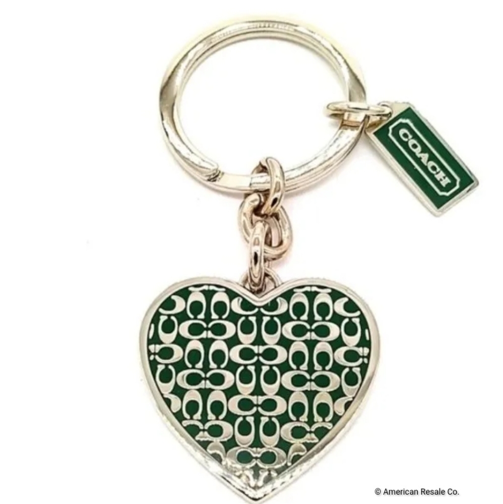 COACH Vintage Green Enamel Heart Keychain Fob - Picture 2 of 7